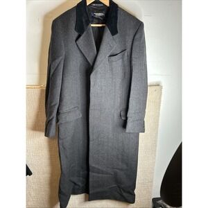 Brooks Brothers Vtg Wool Herringbone Tweed Overcoat 36 R Velvet Collar Blk/gray